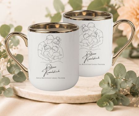 Personalizowany zestaw kubków Rodzina – Mama, Tata, Córka i Syn